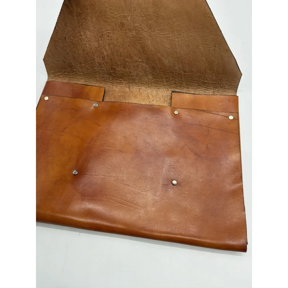 Vintage Handmade Full Grain Tan Leather Sleeve Envelope Case Clutch Pouch